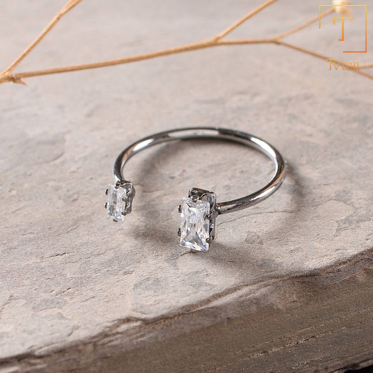Astrisia- Stone Studded Blackmetal Rectangular Fancy Rings